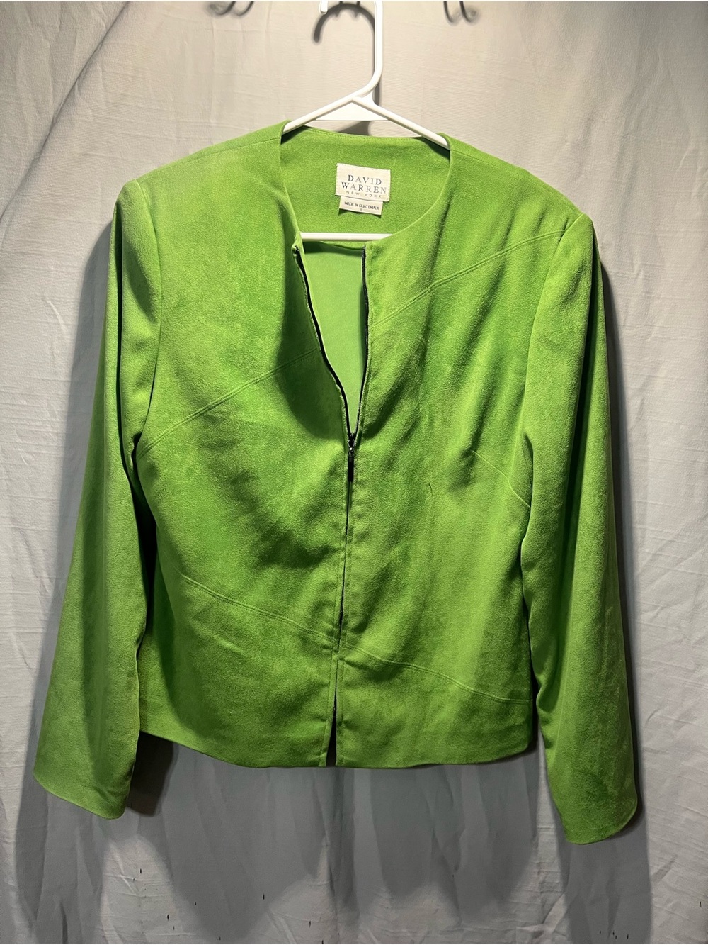 David Warren Women's Lime Green Collarless Zip Jacket